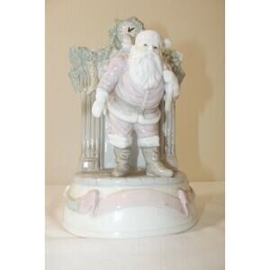 Santa Fireplace MUSIC BOX Ceramic FIGURINE Plays Santa Claus is Coming to Town
